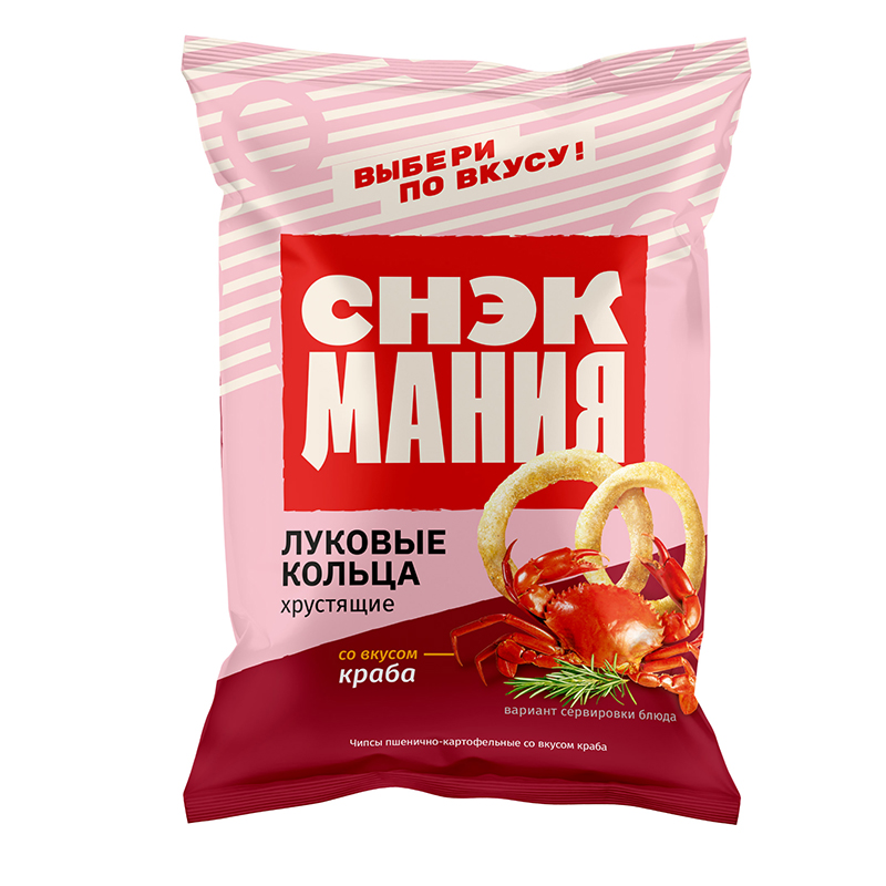 снэкмания чипсы луковые кольца, краб